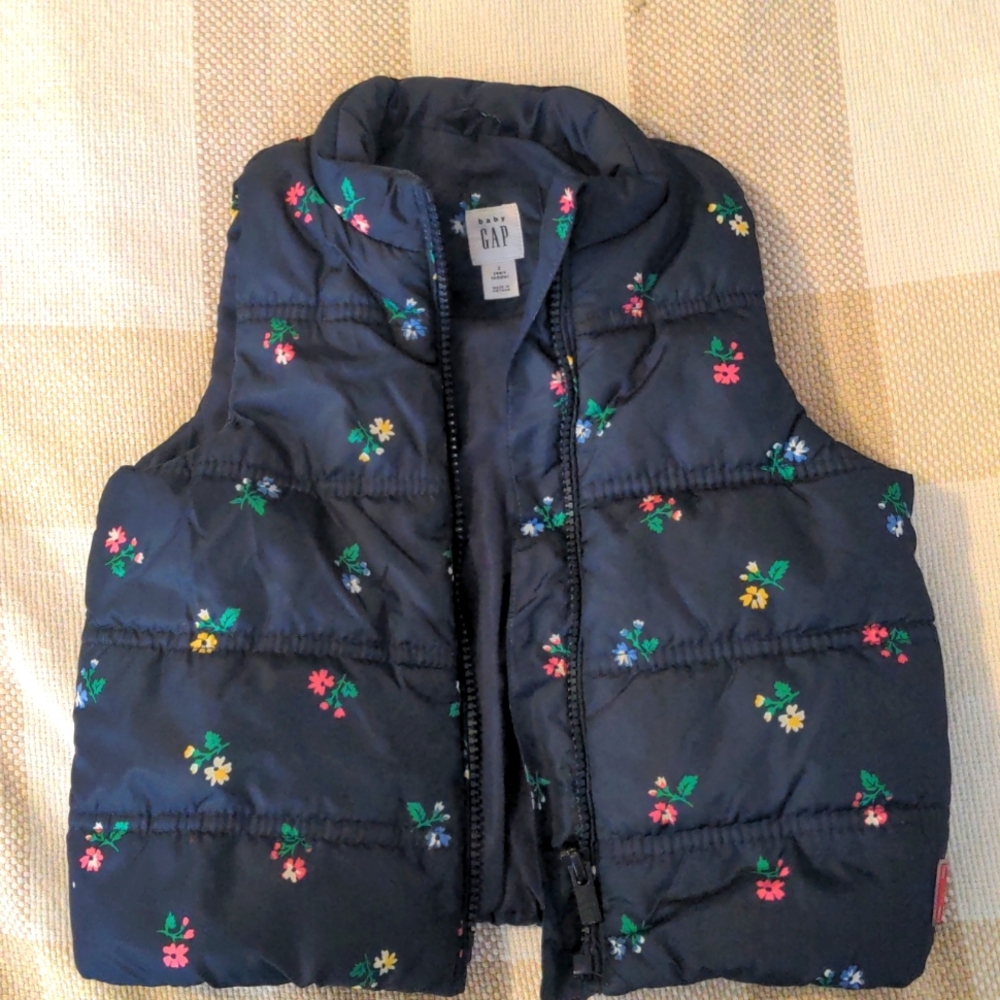 Baby Gap navy floral puffer vest